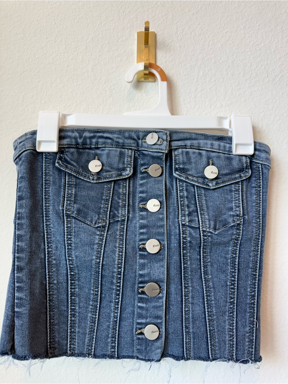 Shasa Blue Denim Button-Front Tube Skirt